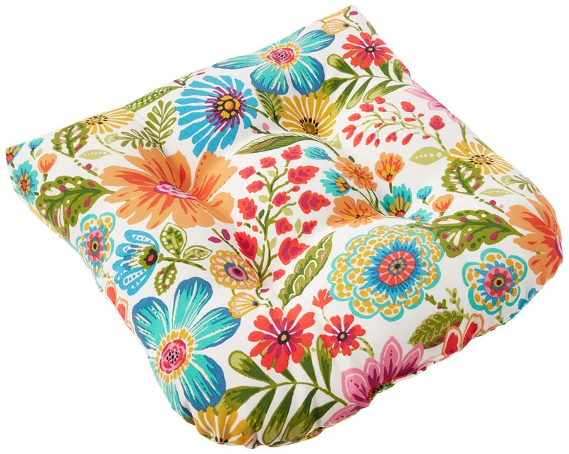 Pillow Perfect Bright Floral Indoor/Outdoor Tufted Wicker Seat Cushion, 2 Count, 19" x 19", Blue/Purple Gregoire - Image 4